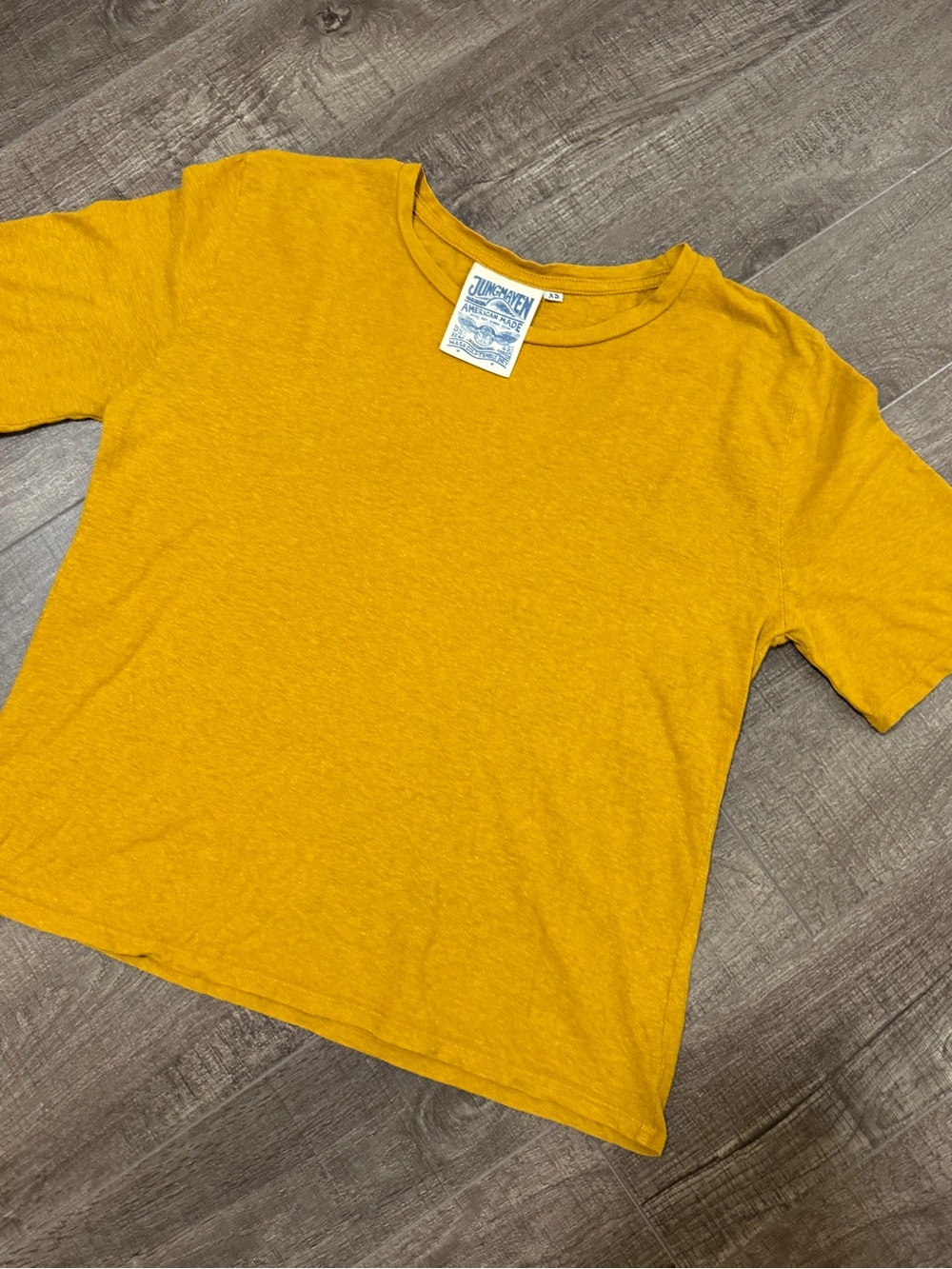 Jungmaven Silver Lake Cropped Tee - size XS - Merigold